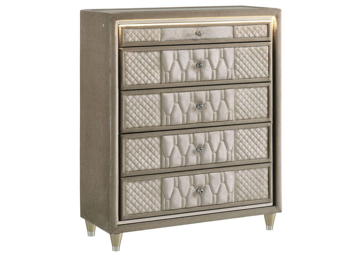 222665 Lorient 5-drawer LED Chest of Drawers Ivory and Camel