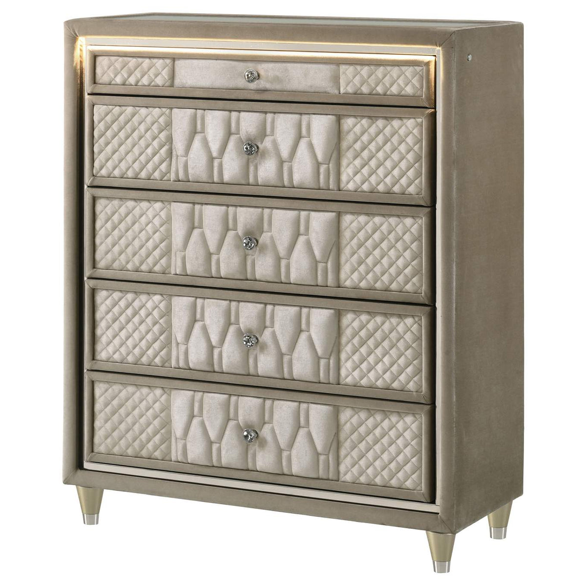 222665 Lorient 5-drawer LED Chest of Drawers Ivory and Camel