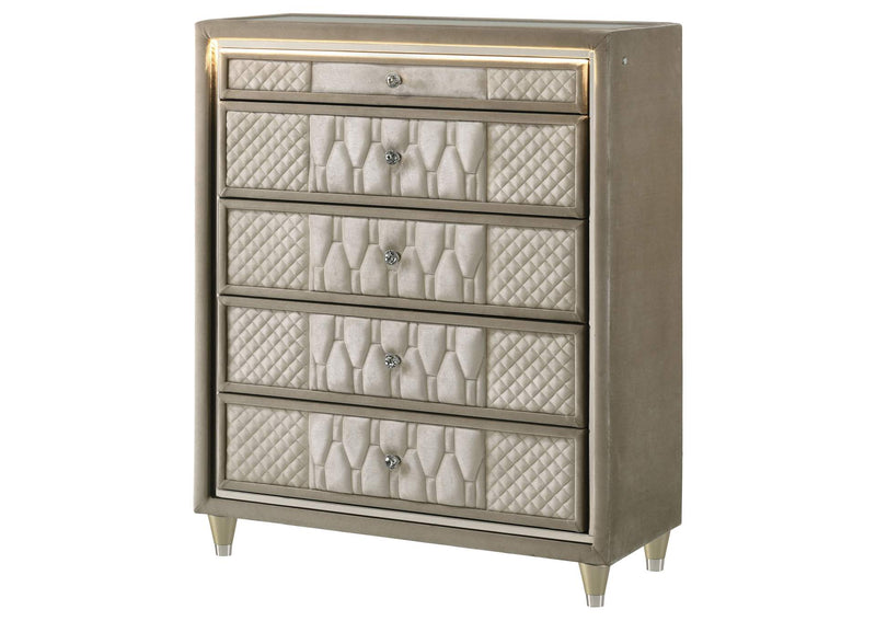 222665 Lorient 5-drawer LED Chest of Drawers Ivory and Camel