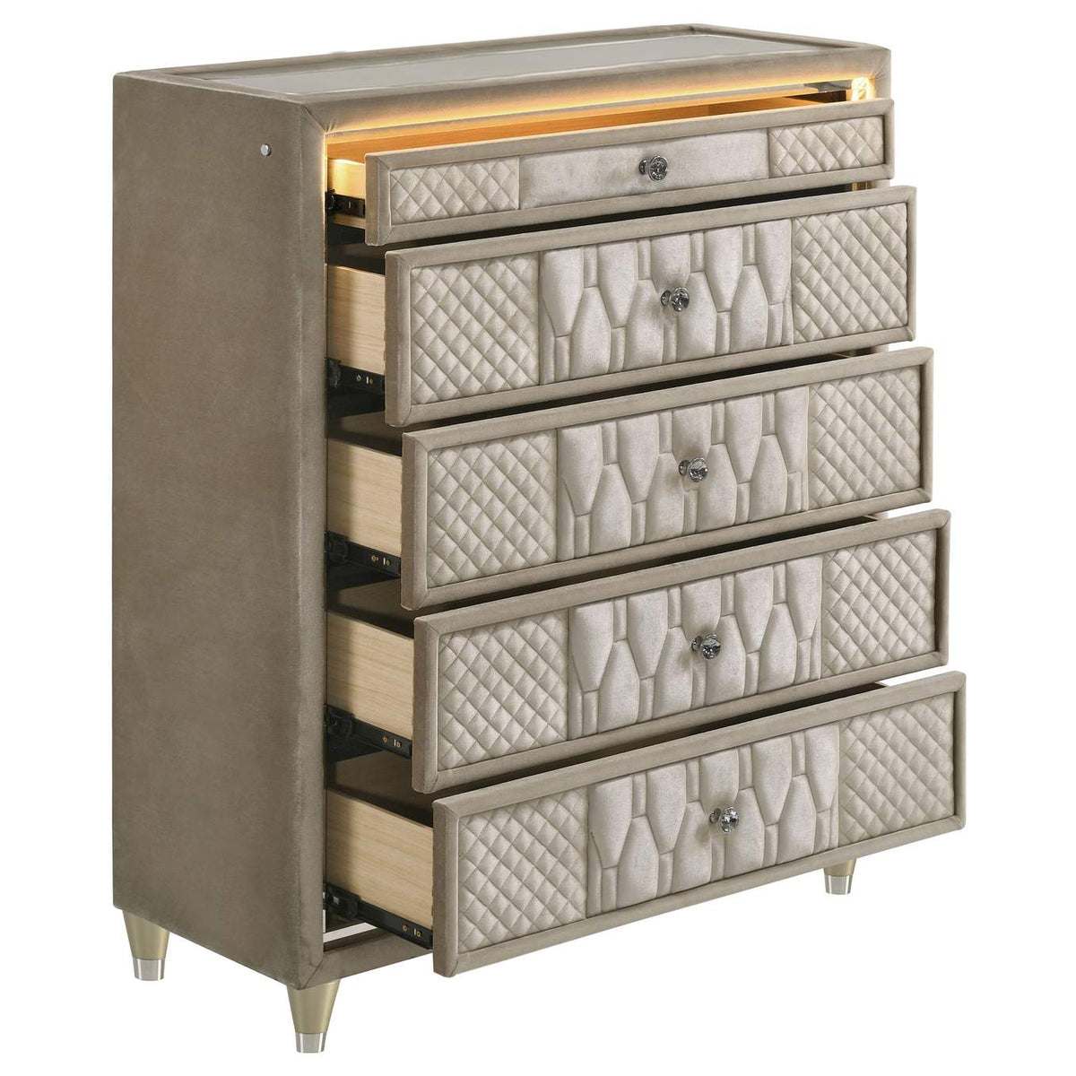 222665 Lorient 5-drawer LED Chest of Drawers Ivory and Camel