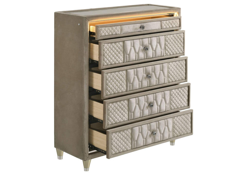 222665 Lorient 5-drawer LED Chest of Drawers Ivory and Camel