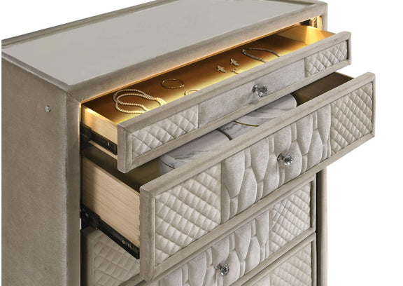 222665 Lorient 5-drawer LED Chest of Drawers Ivory and Camel