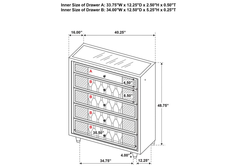 222665 Lorient 5-drawer LED Chest of Drawers Ivory and Camel
