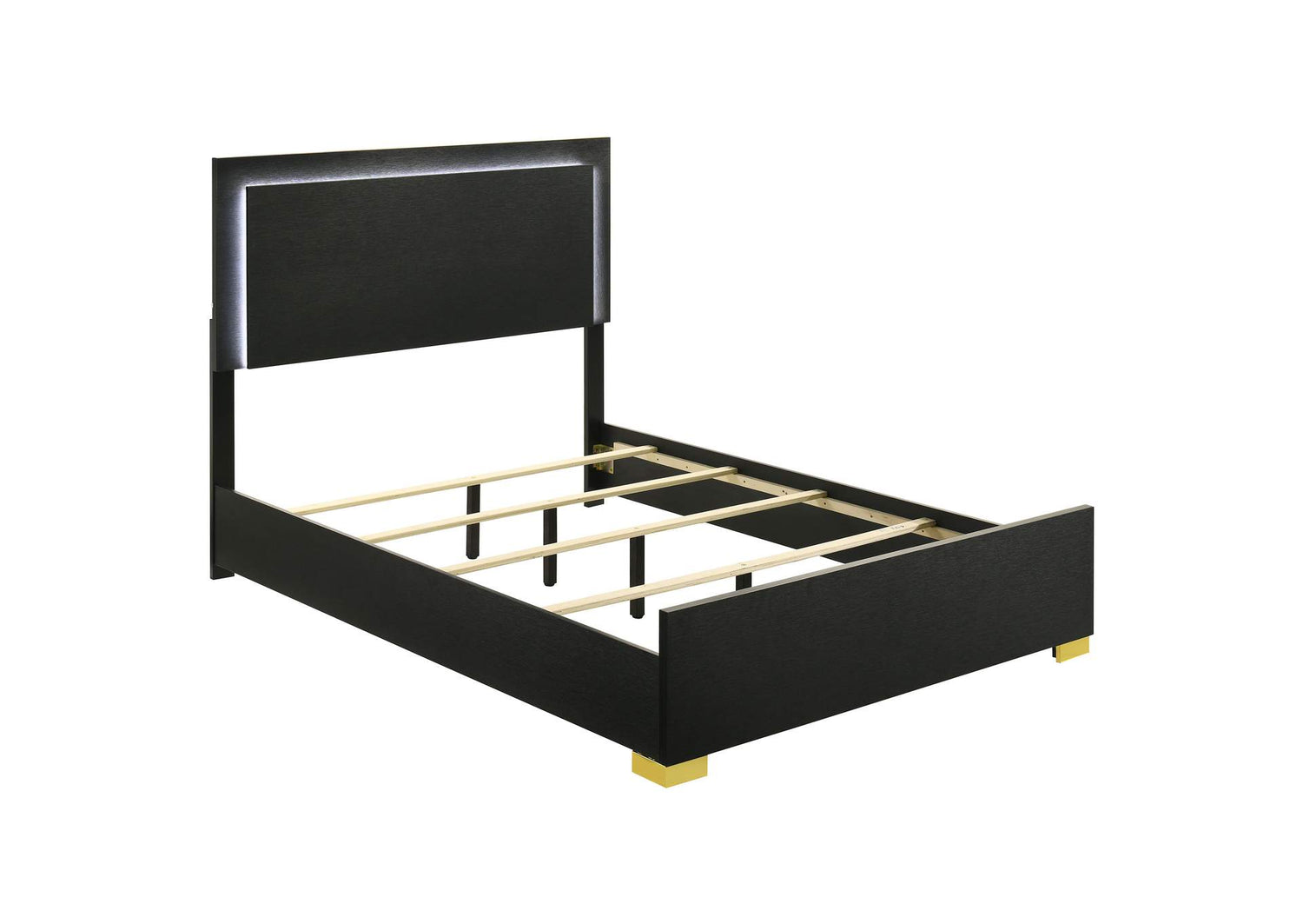 Marceline Wood Full LED Panel Bed Black