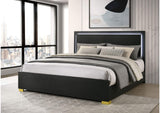222831KE Marceline Wood Eastern King LED Panel Bed Black