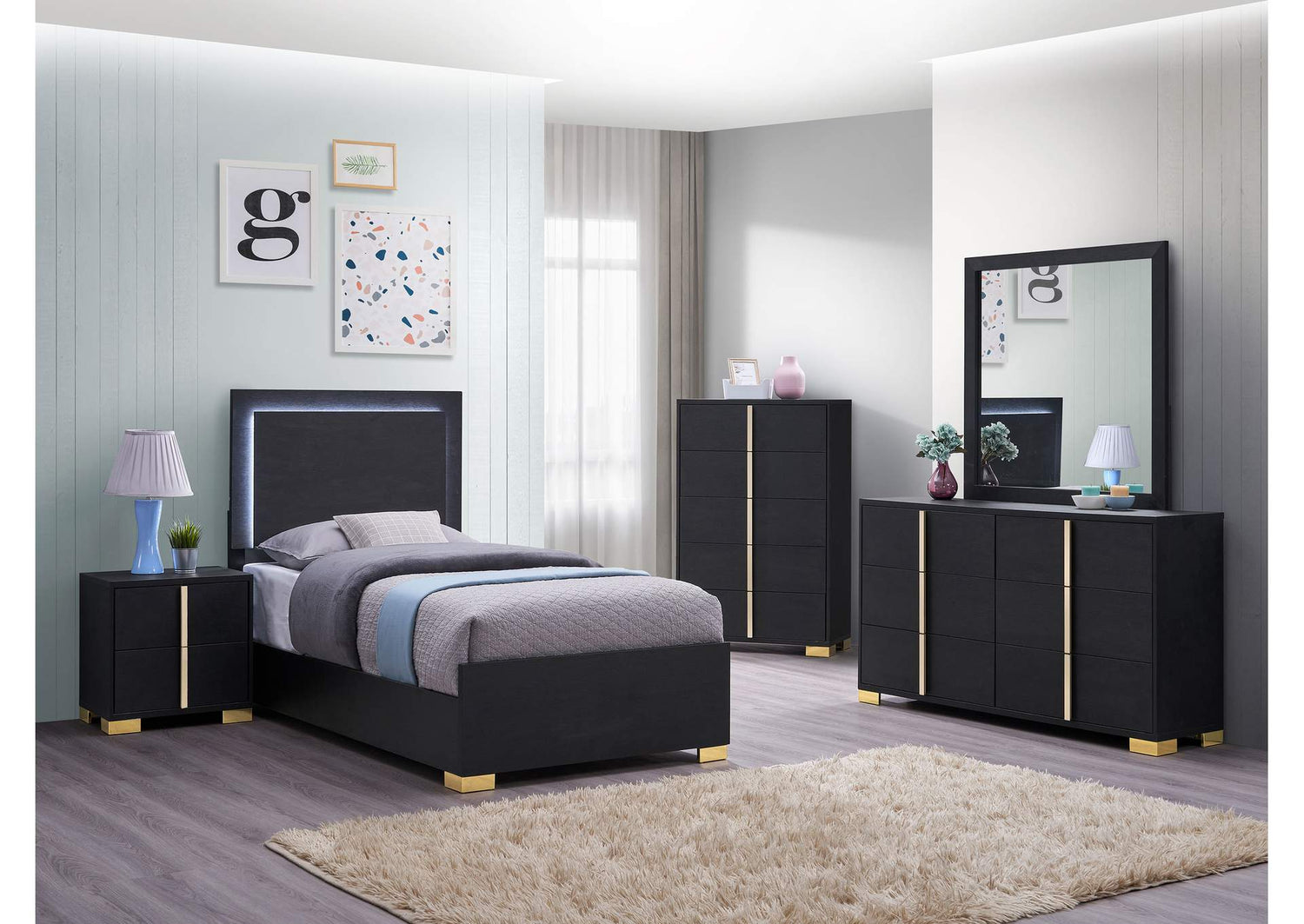 Marceline 5-piece Twin Bedroom Set Black