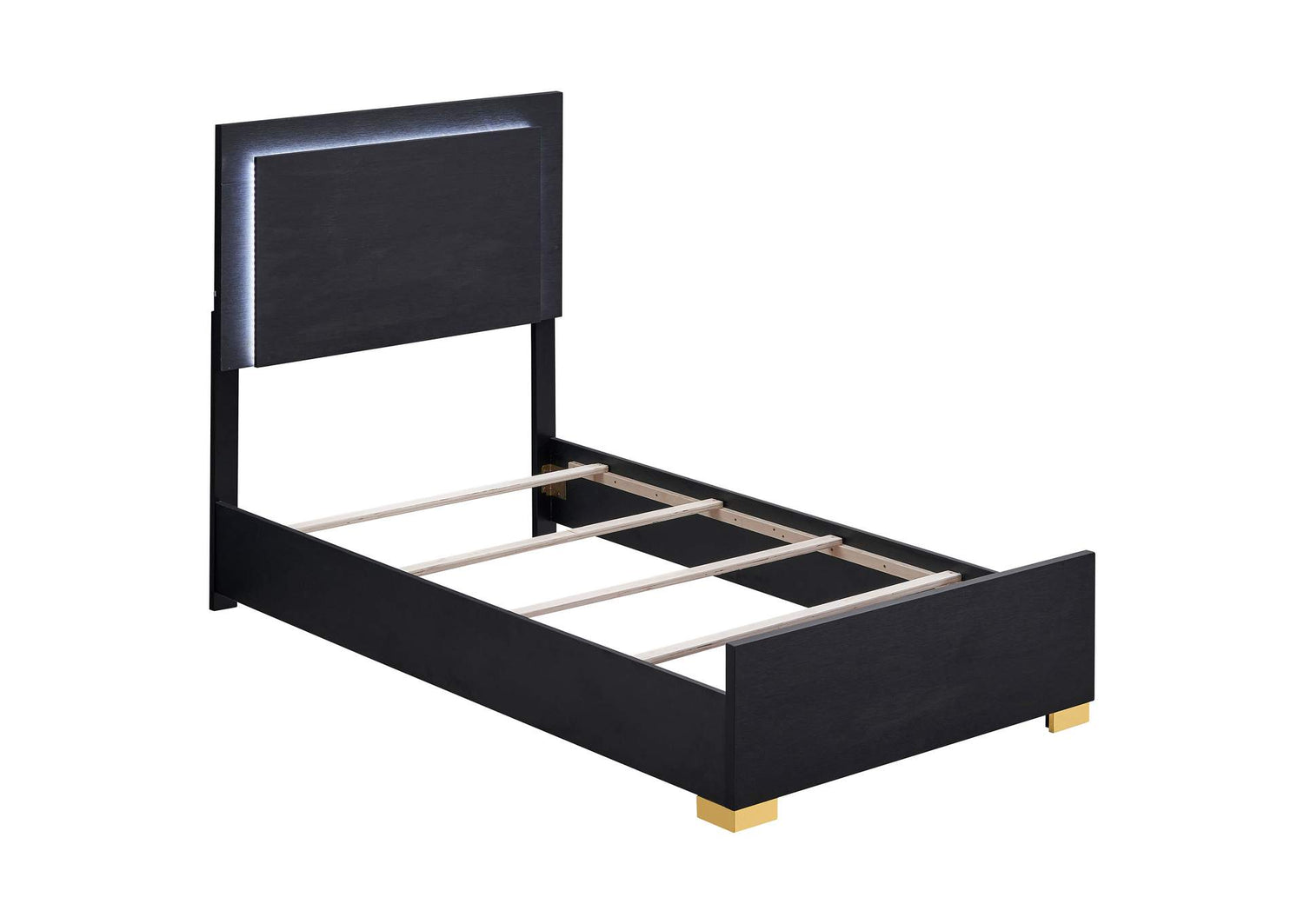 Marceline Wood Twin LED Panel Bed Black