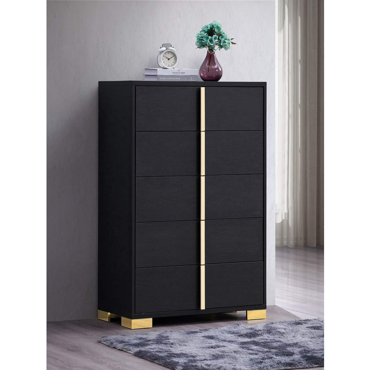 222835 Marceline 5-drawer Bedroom Chest Black