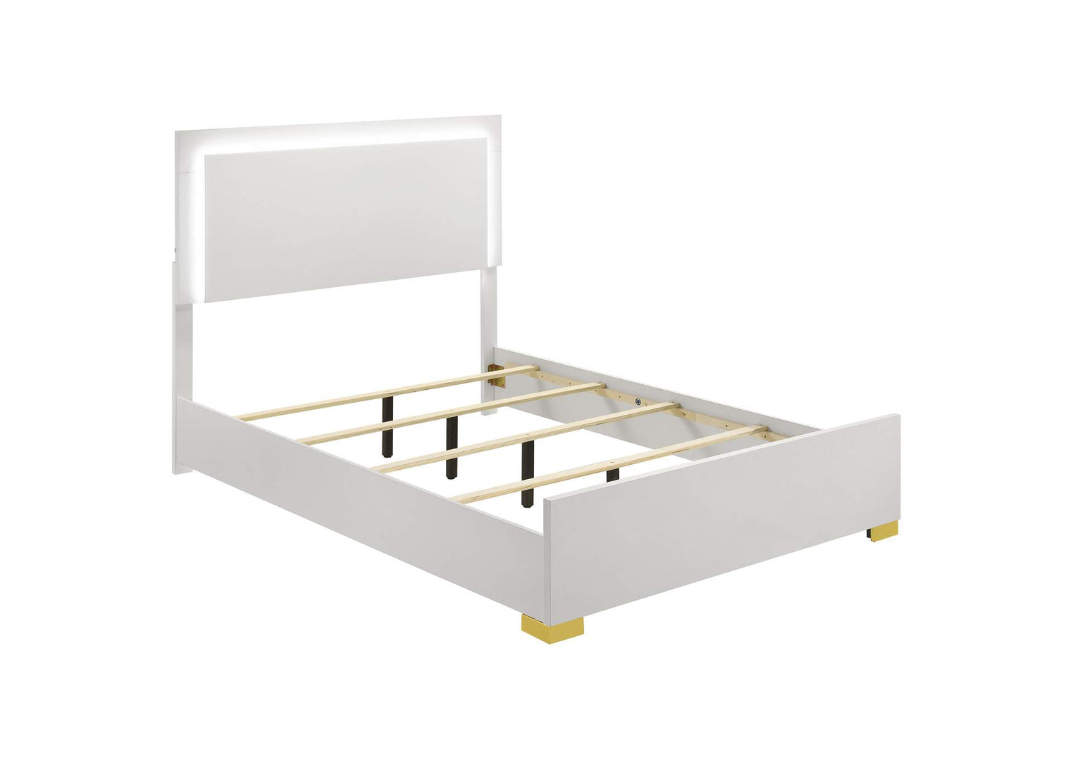 Marceline Wood Full LED Panel Bed White