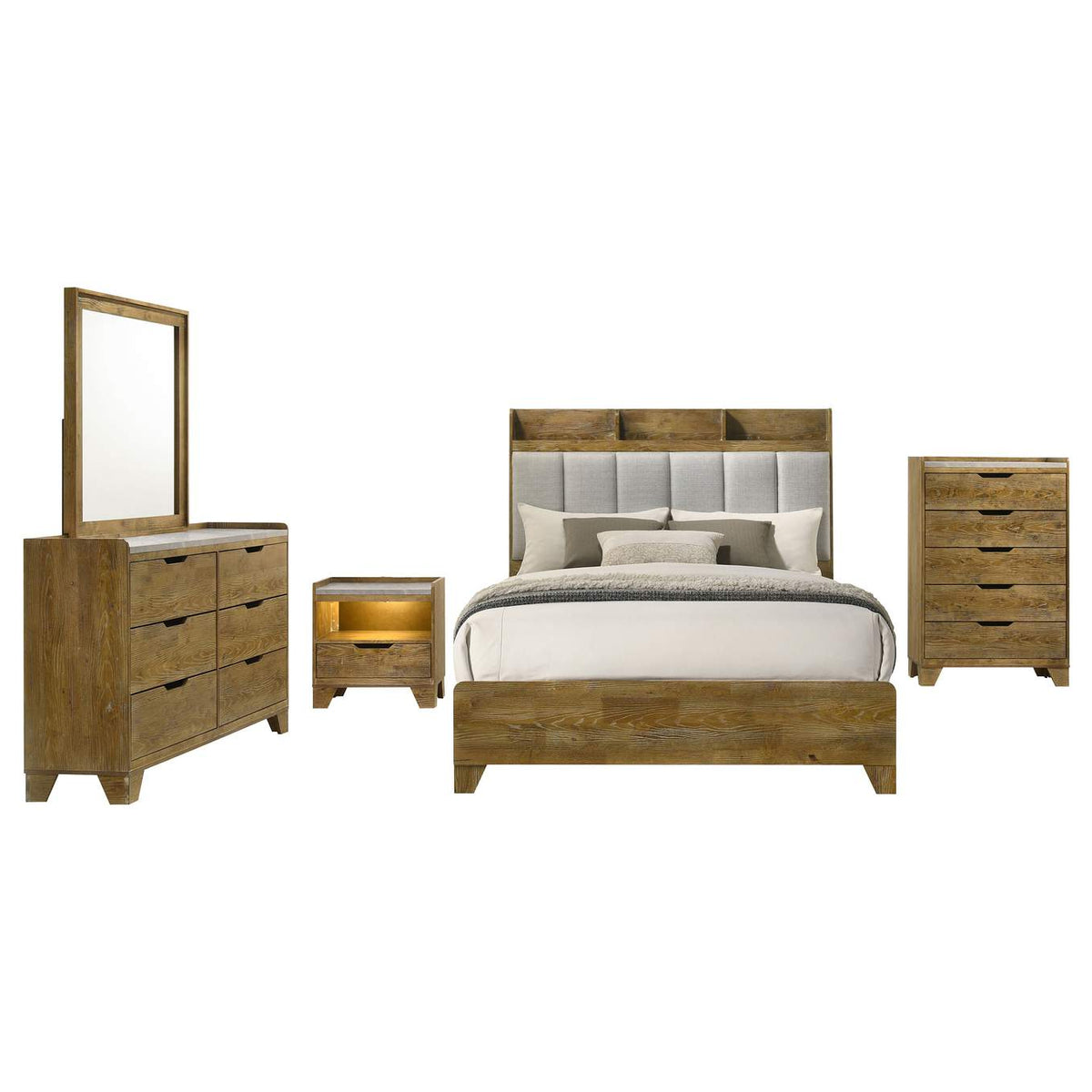222971KE-S5 Henderson 5-piece Eastern King Bedroom Set Medium Oak