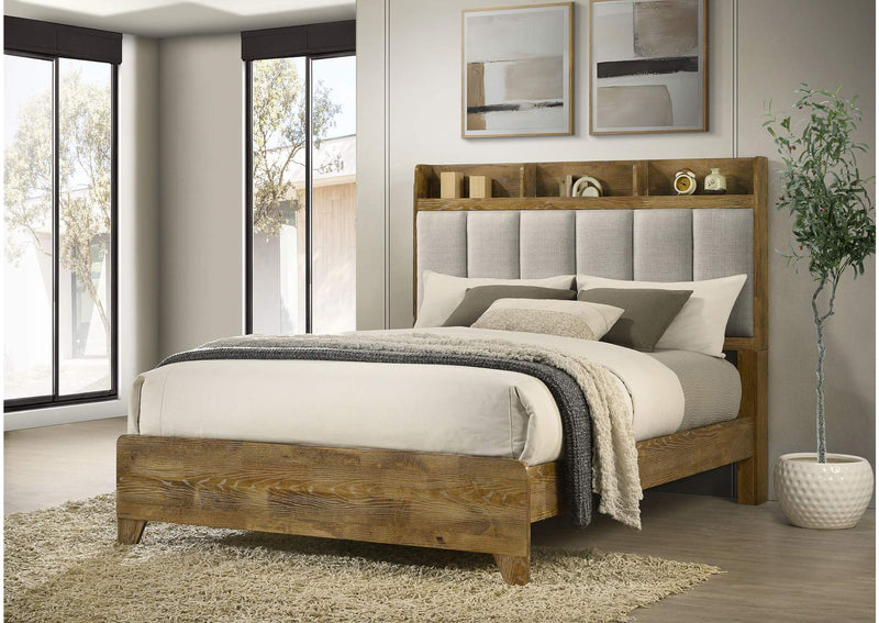 222971KE Henderson 57-inch Eastern King Bookcase Panel Bed Medium Oak