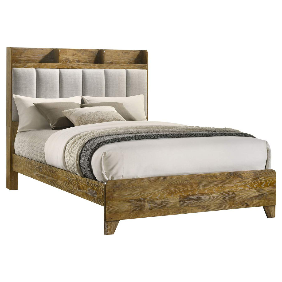 222971KE Henderson 57-inch Eastern King Bookcase Panel Bed Medium Oak