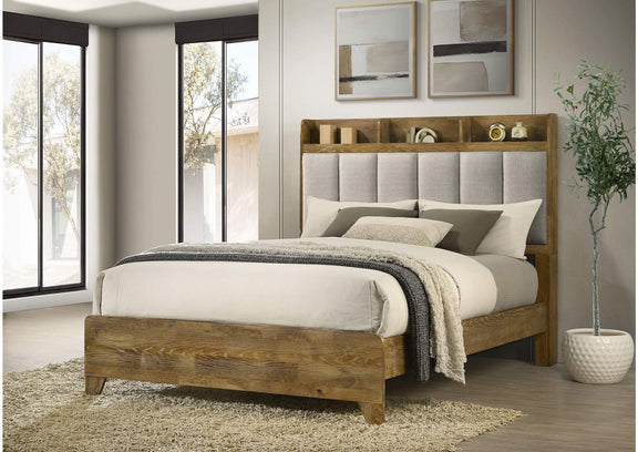 222971Q Henderson 57-inch Queen Bookcase Panel Bed Medium Oak