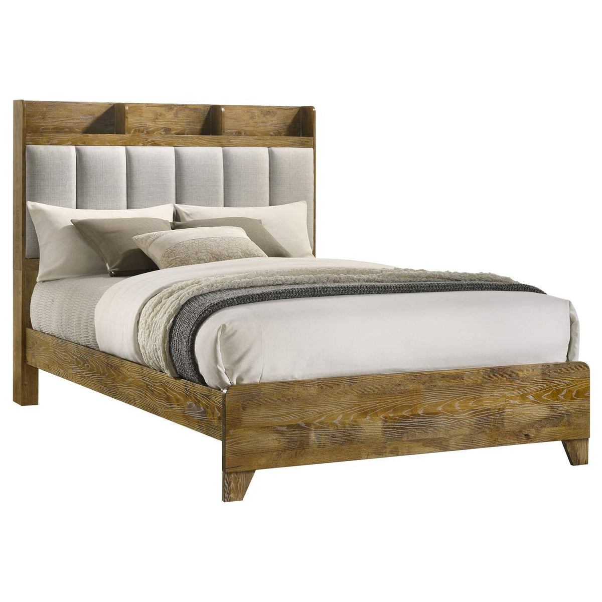222971Q Henderson 57-inch Queen Bookcase Panel Bed Medium Oak