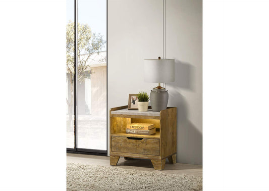 222972 Henderson 1-drawer LED Nightstand Bedside Table Medium Oak