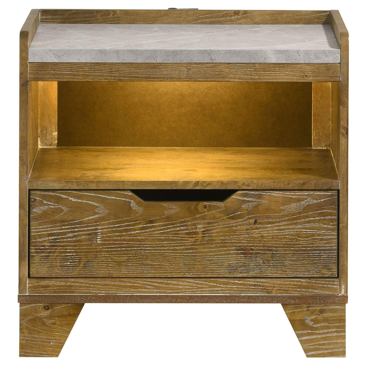 222972 Henderson 1-drawer LED Nightstand Bedside Table Medium Oak