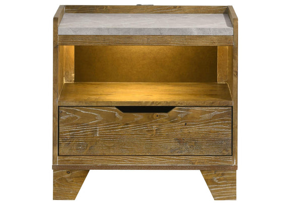 222972 Henderson 1-drawer LED Nightstand Bedside Table Medium Oak