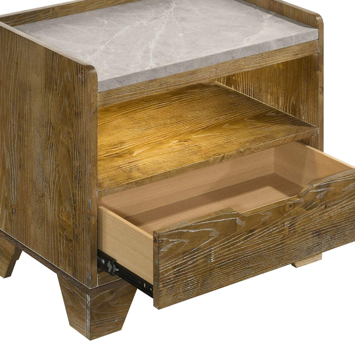 222972 Henderson 1-drawer LED Nightstand Bedside Table Medium Oak