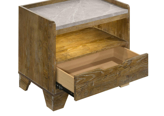 222972 Henderson 1-drawer LED Nightstand Bedside Table Medium Oak