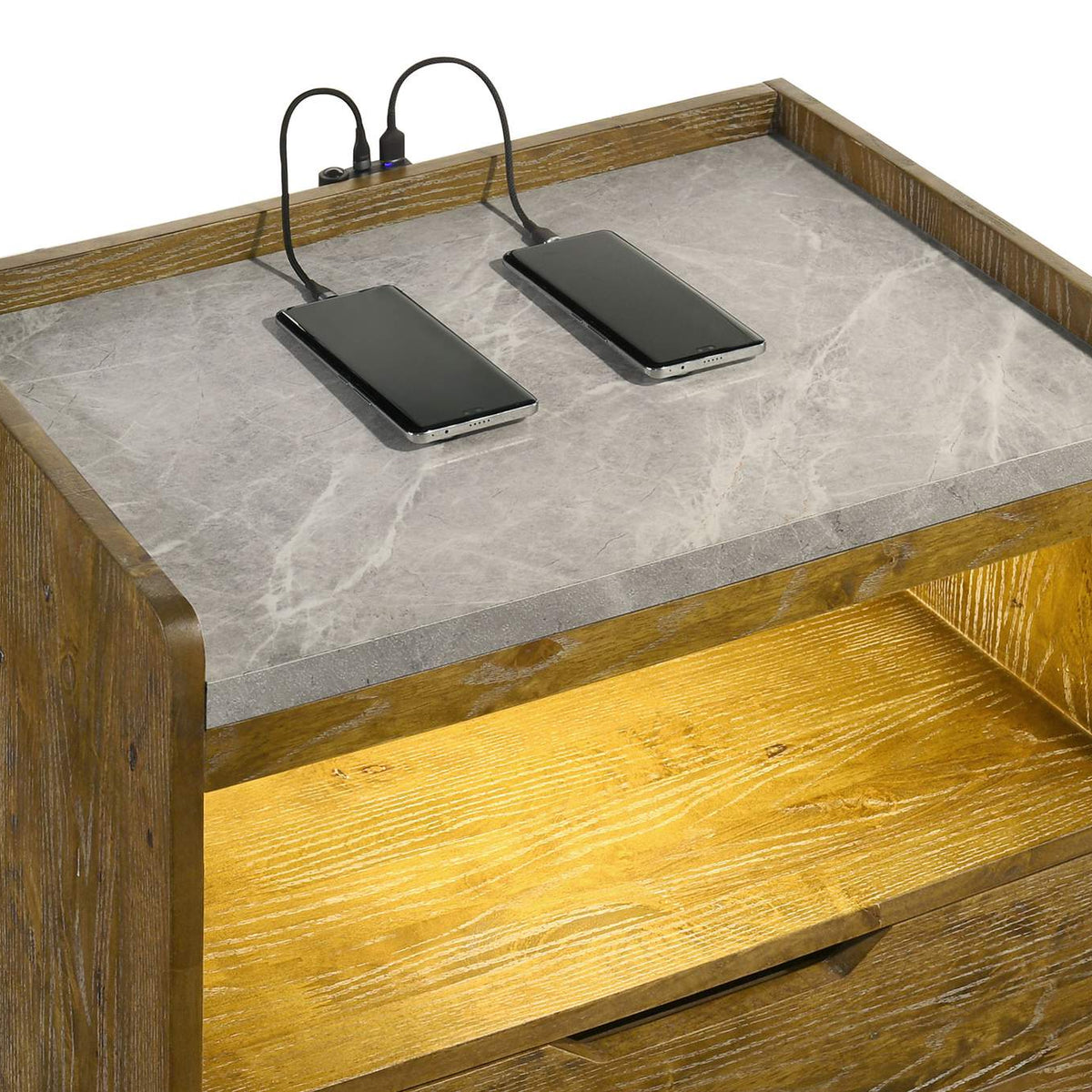 222972 Henderson 1-drawer LED Nightstand Bedside Table Medium Oak