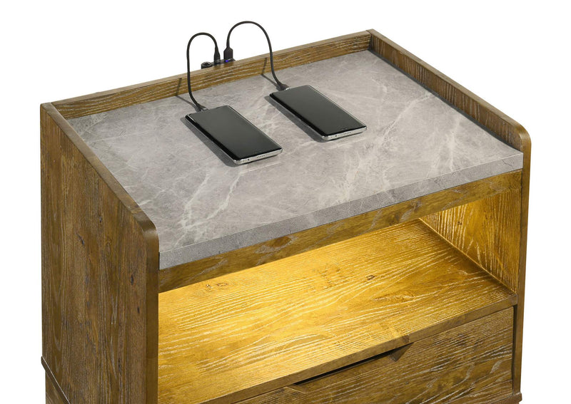222972 Henderson 1-drawer LED Nightstand Bedside Table Medium Oak