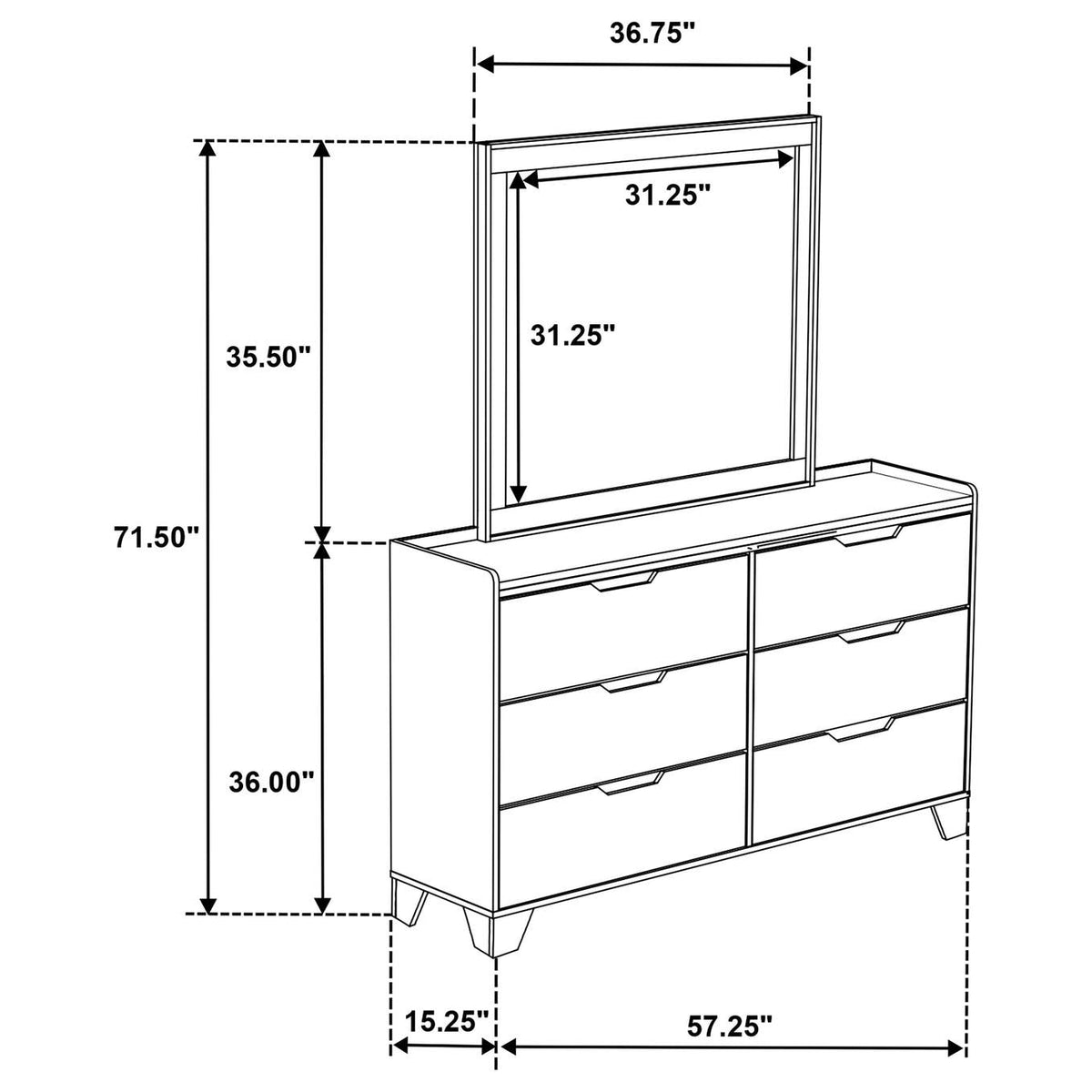 222973M Henderson 6-drawer Bedroom Dresser with Mirror Medium Oak