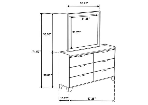 222973M Henderson 6-drawer Bedroom Dresser with Mirror Medium Oak