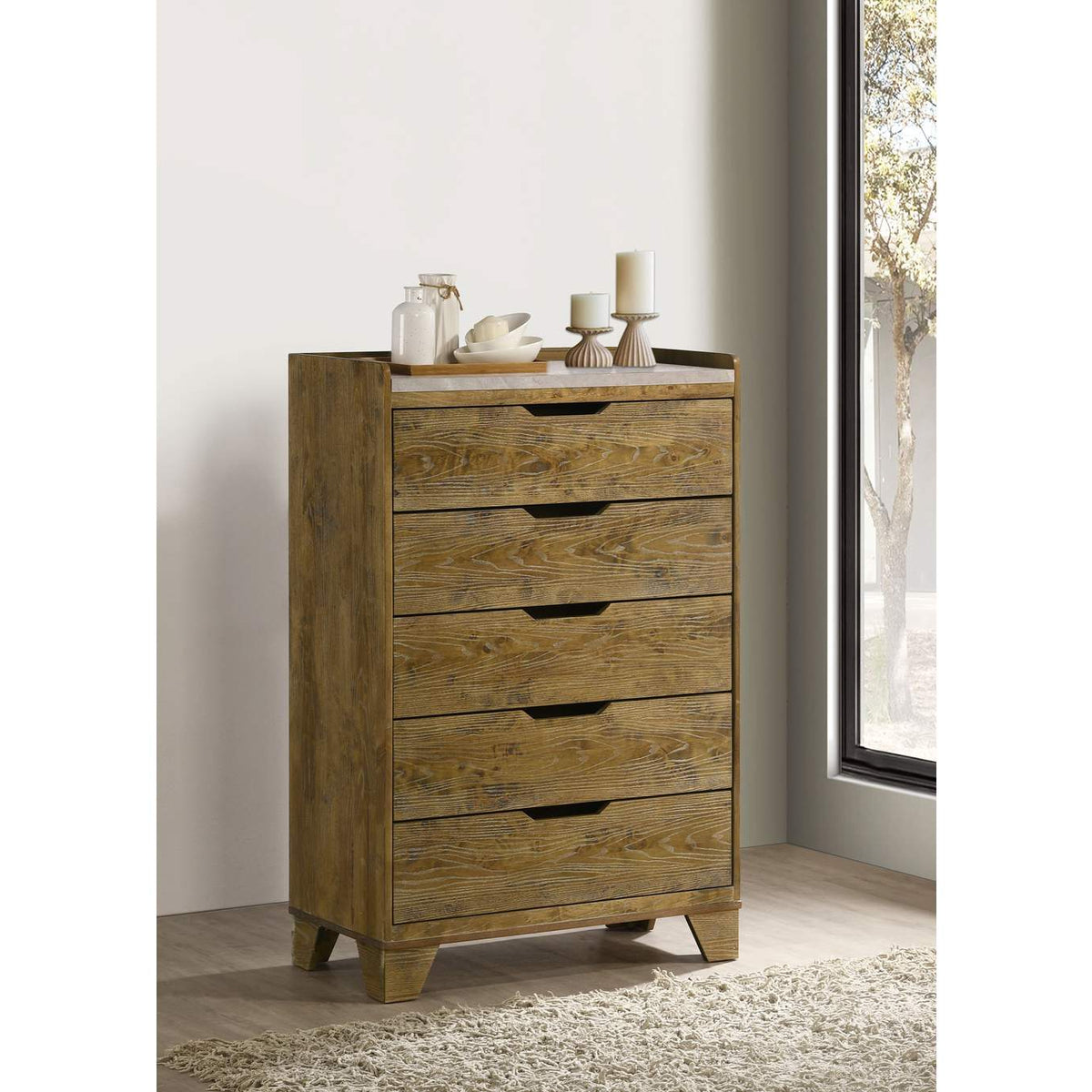 222975 Henderson 5-drawer Bedroom Chest of Drawers Medium Oak