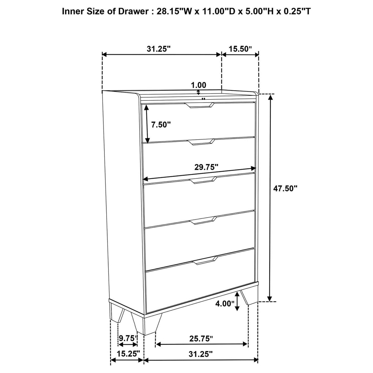 222975 Henderson 5-drawer Bedroom Chest of Drawers Medium Oak