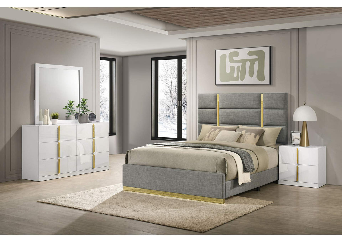 223091GRYKE-S4 Ines 4-piece Eastern King Bedroom Set Grey and White High Gloss