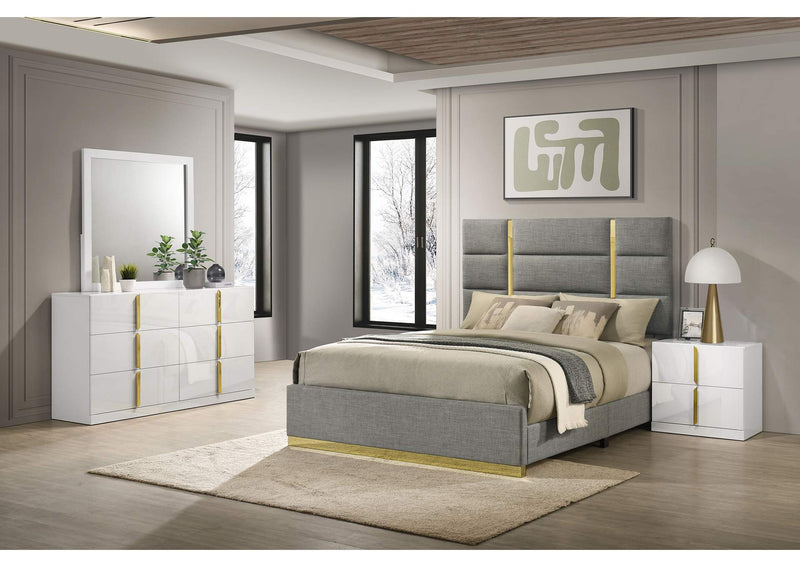 223091GRYKE-S4 Ines 4-piece Eastern King Bedroom Set Grey and White High Gloss