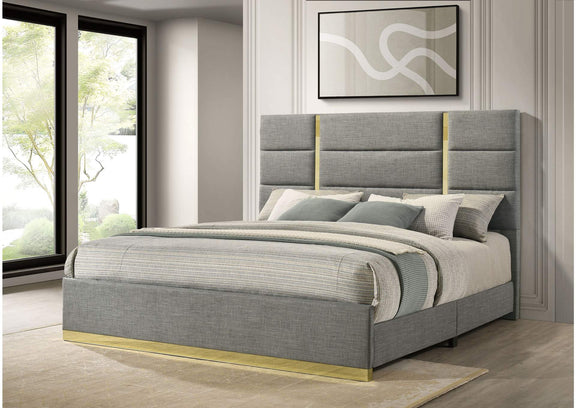 223091GRYKE Ines 56-inch Fabric Upholstered Eastern King Panel Bed Grey
