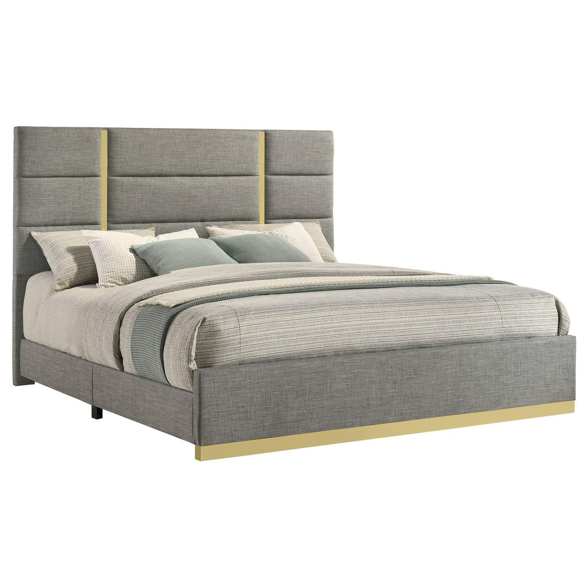 223091GRYKE Ines 56-inch Fabric Upholstered Eastern King Panel Bed Grey