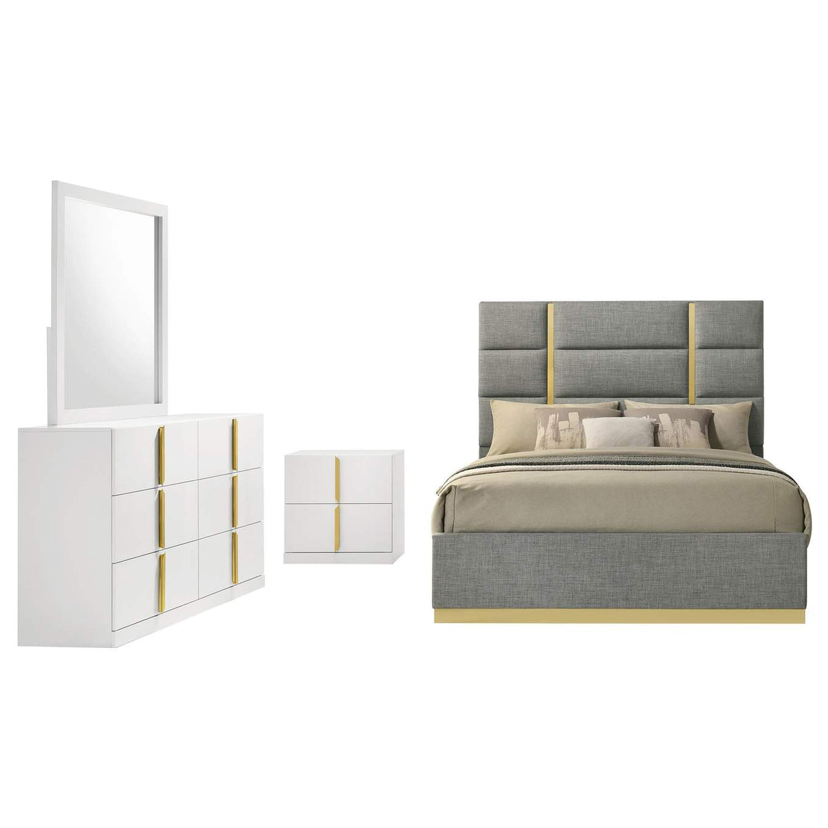 223091GRYQ-S4 Ines 4-piece Queen Bedroom Set Grey and White High Gloss