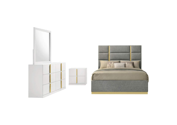 223091GRYQ-S4 Ines 4-piece Queen Bedroom Set Grey and White High Gloss
