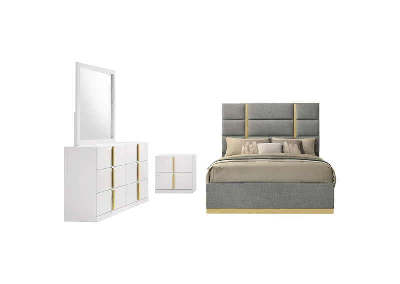 223091GRYQ-S4 Ines 4-piece Queen Bedroom Set Grey and White High Gloss