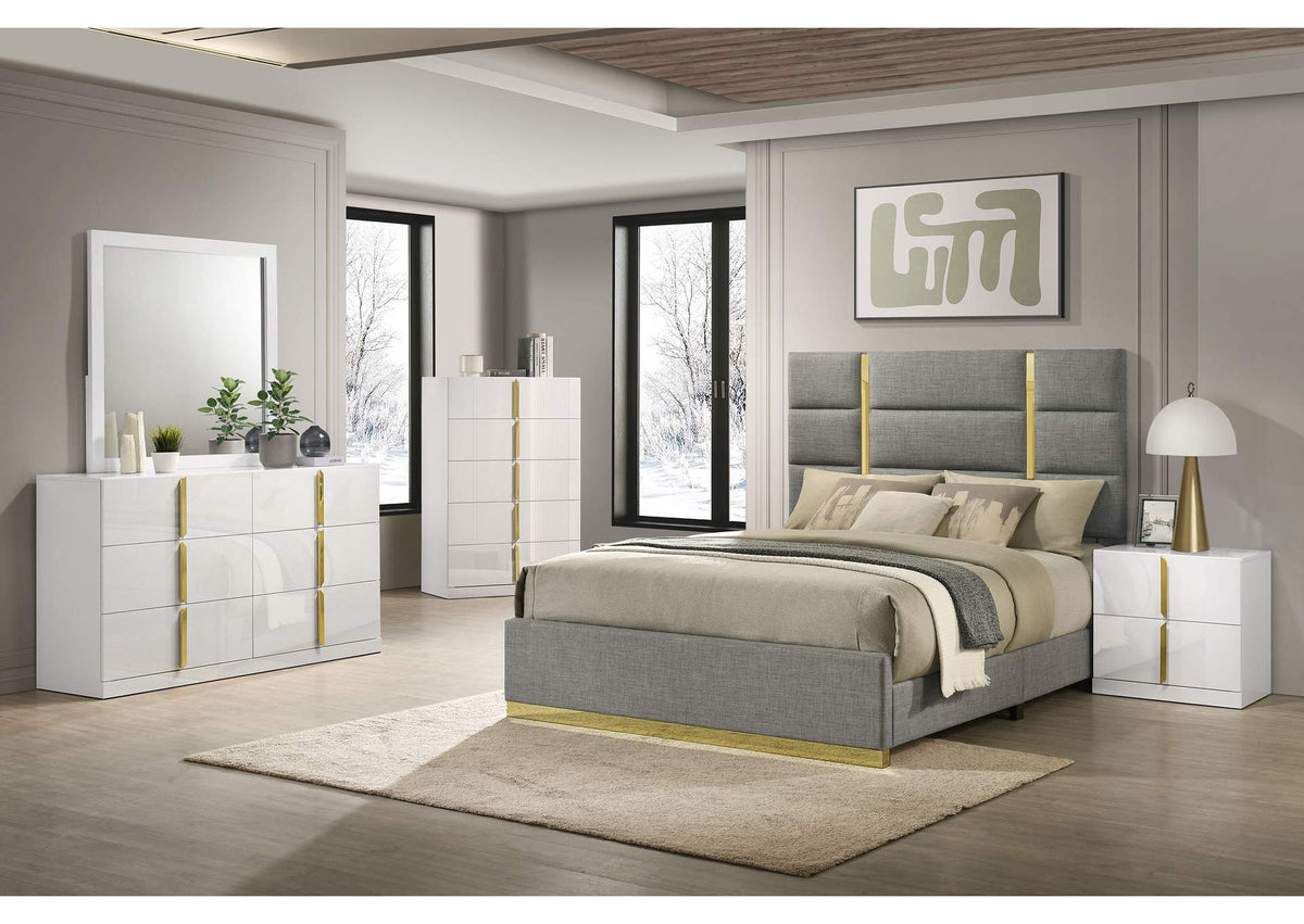 223091GRYQ-S5 Ines 5-piece Queen Bedroom Set Grey and White High Gloss