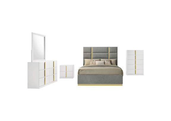 223091GRYQ-S5 Ines 5-piece Queen Bedroom Set Grey and White High Gloss
