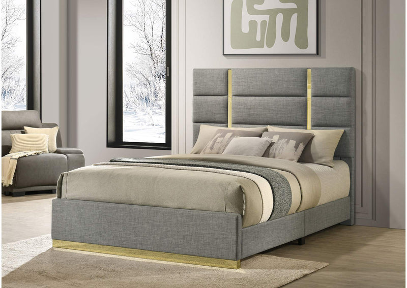 223091GRYQ Ines 56-inch Fabric Upholstered Queen Panel Bed Grey