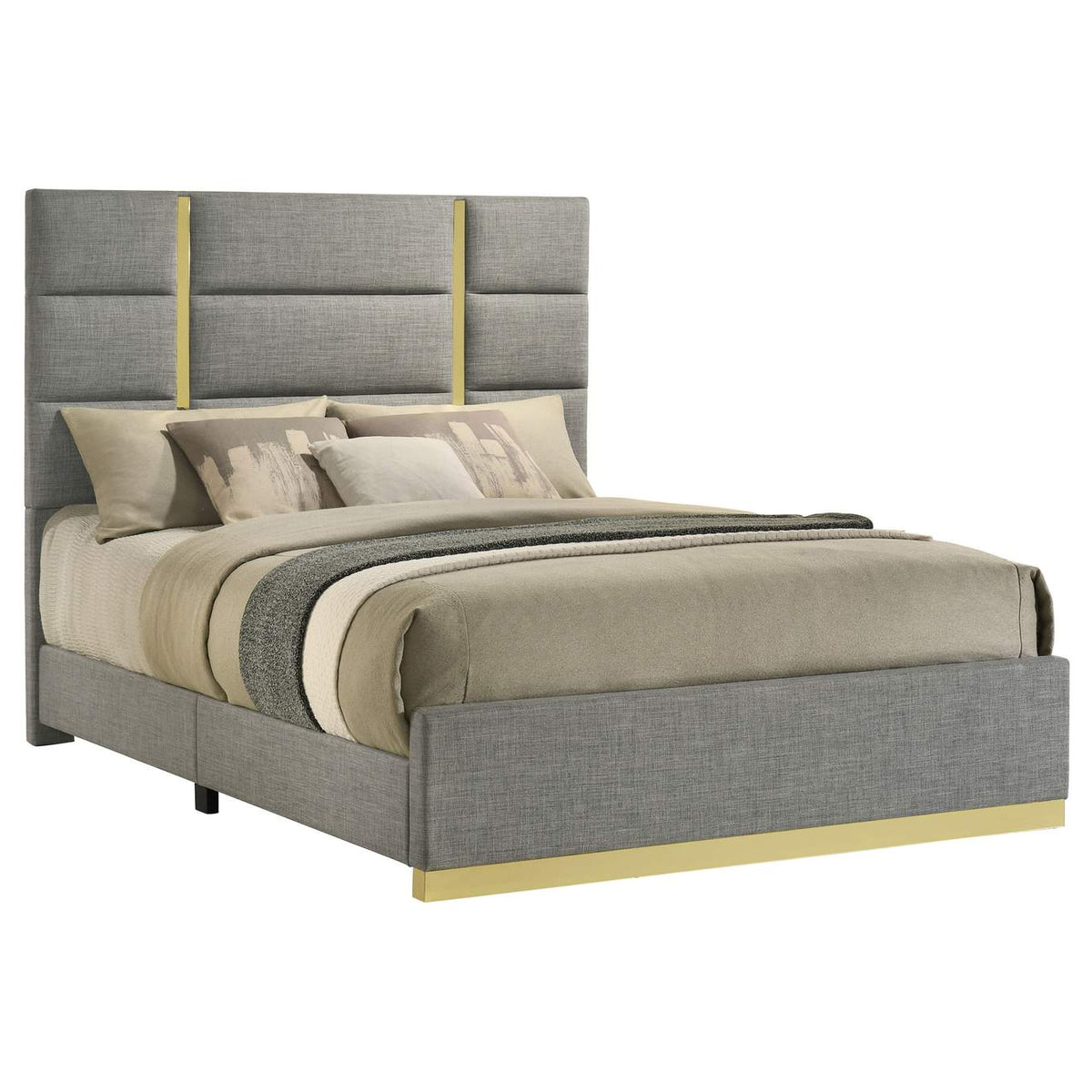 223091GRYQ Ines 56-inch Fabric Upholstered Queen Panel Bed Grey