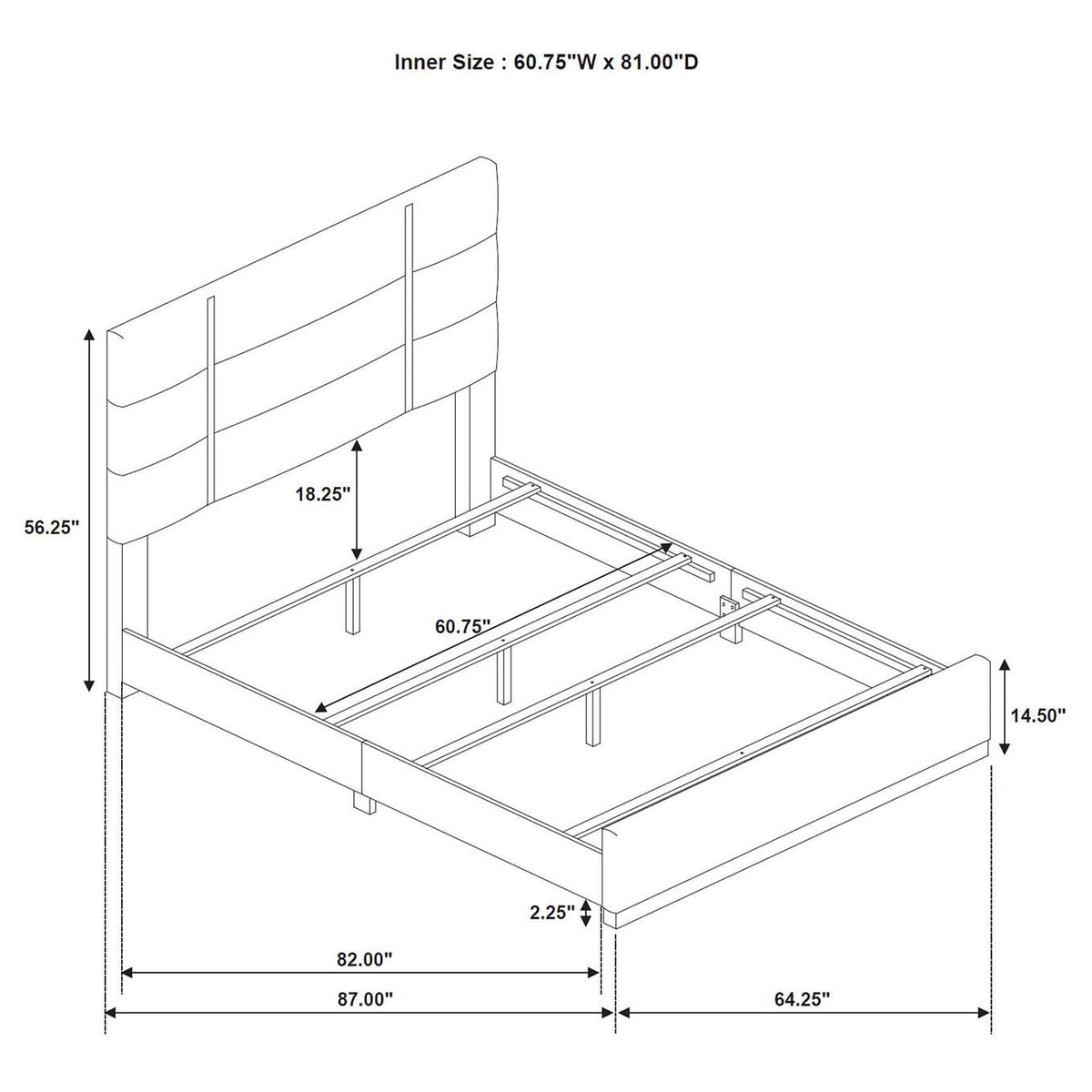 223091GRYQ Ines 56-inch Fabric Upholstered Queen Panel Bed Grey