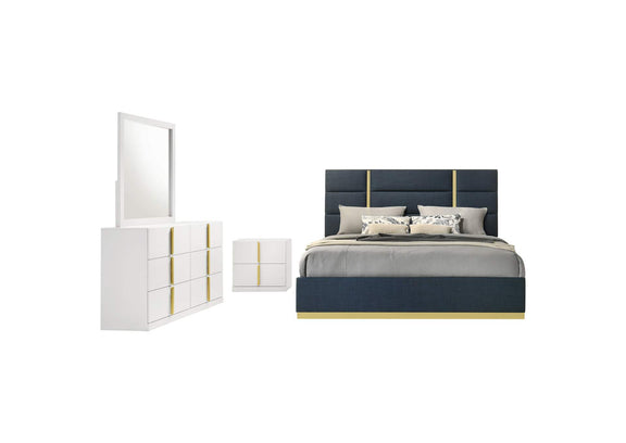 223091NVYKE-S4 Ines 4-piece Eastern King Bedroom Set Navy and White High Gloss