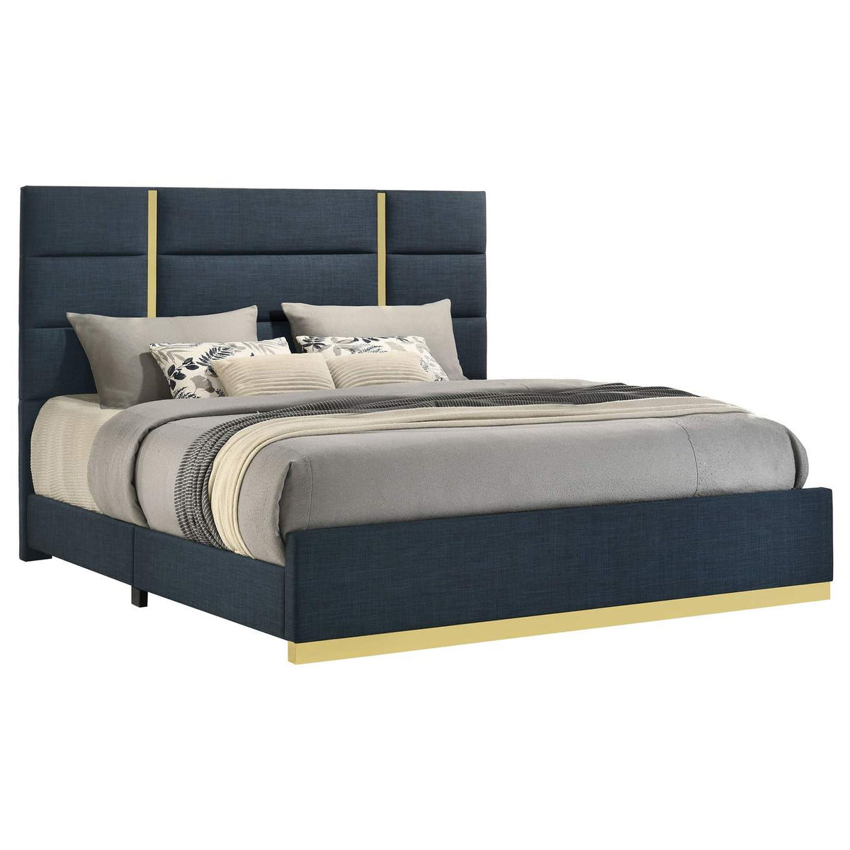 223091NVYKE Ines 56-inch Fabric Upholstered Eastern King Panel Bed Navy