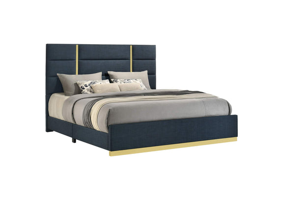 223091NVYKE Ines 56-inch Fabric Upholstered Eastern King Panel Bed Navy