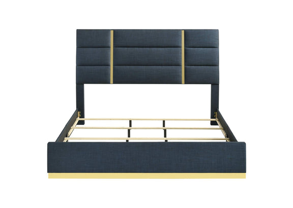 223091NVYKE Ines 56-inch Fabric Upholstered Eastern King Panel Bed Navy