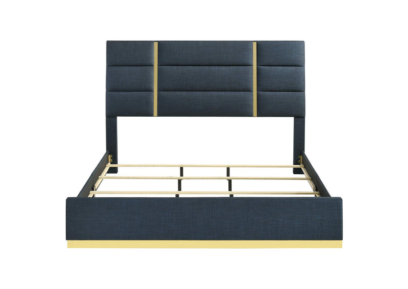 223091NVYKE Ines 56-inch Fabric Upholstered Eastern King Panel Bed Navy