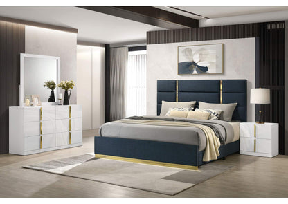 223091NVYQ-S4 Ines 4-piece Queen Bedroom Set Navy and White High Gloss