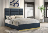 223091NVYQ Ines 56-inch Fabric Upholstered Queen Panel Bed Navy
