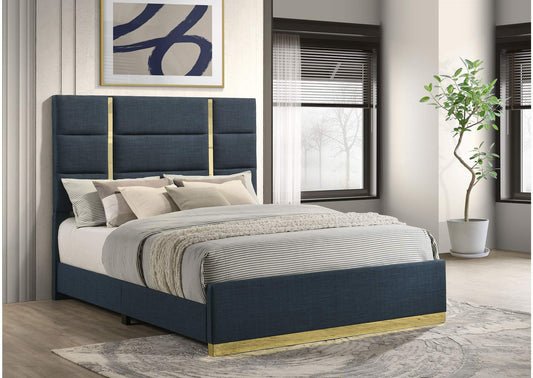 223091NVYQ Ines 56-inch Fabric Upholstered Queen Panel Bed Navy