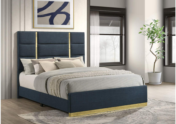 223091NVYQ Ines 56-inch Fabric Upholstered Queen Panel Bed Navy